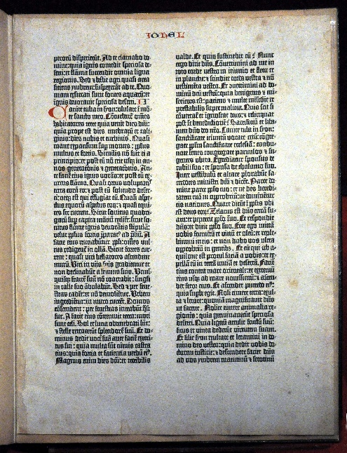 Gutenberg Bible. Page from the first book in Europe printed with moveable type
