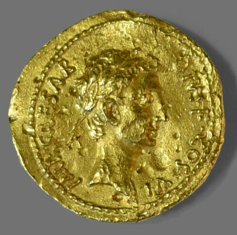 One of only two collections in the world containing a coin from every Roman emperor: Aureus of Octavian, 28 BC