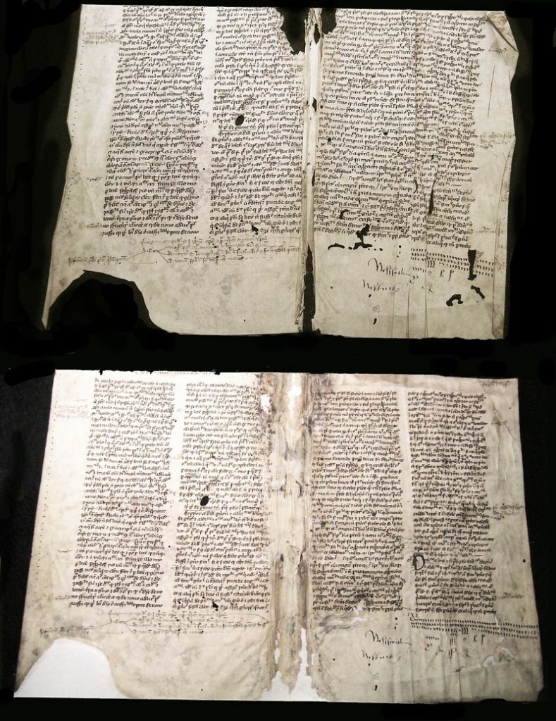 A page of the Lectionary [above] before and [below] after repair